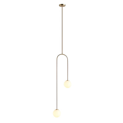 2-Light Mid-Century Modern Hanging Glass Globe Pendant Fixture Brass Black