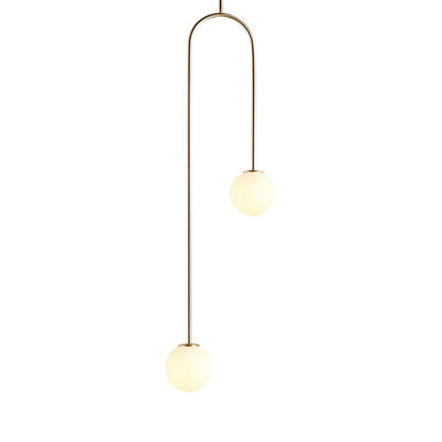 2-Light Mid-Century Modern Hanging Glass Globe Pendant Fixture Brass Black