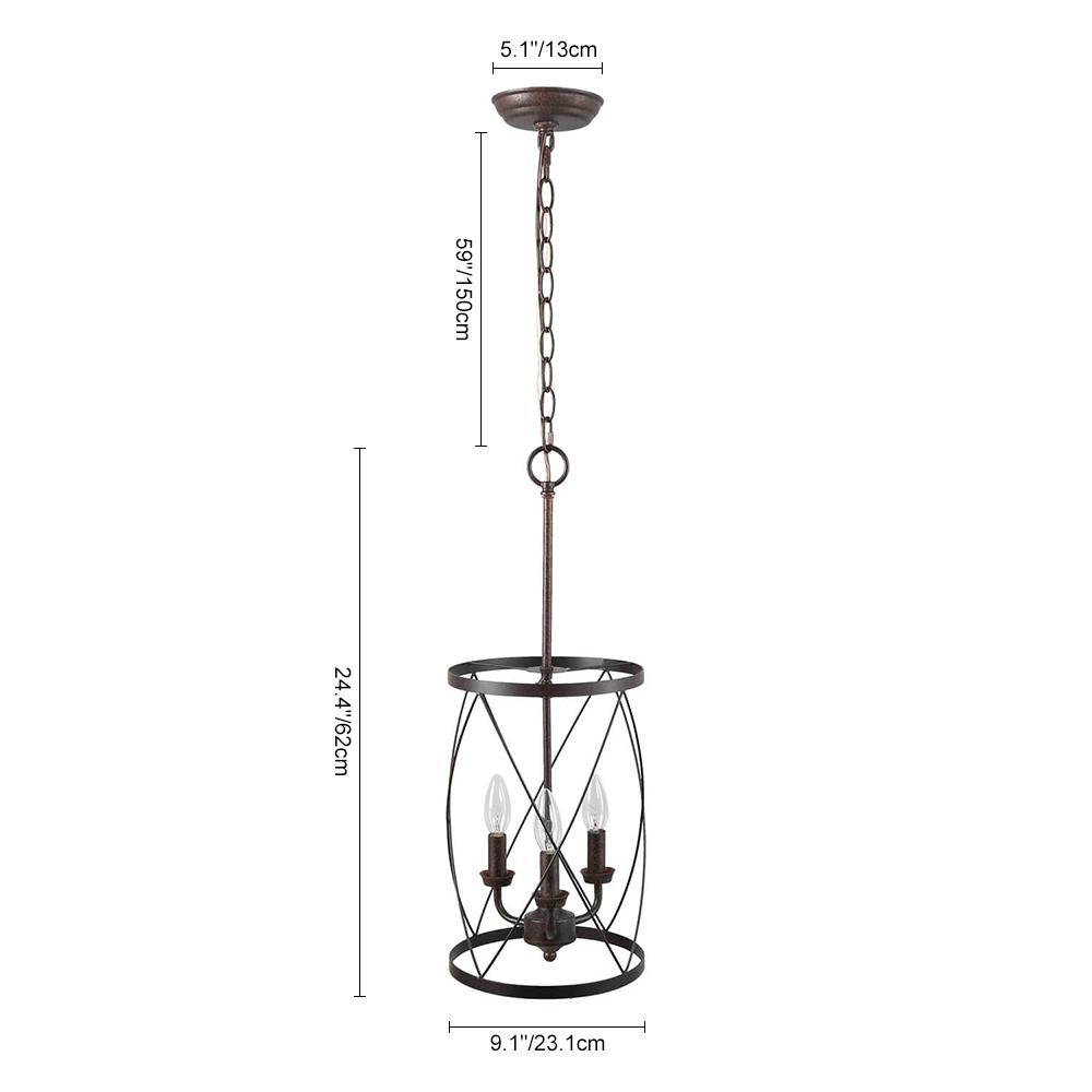 Rustic Black Drum Pendant Chandelier, 3-Light Farmhouse Industrial Ceiling Fixture