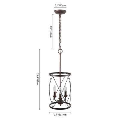 Rustic Black Drum Pendant Chandelier, 3-Light Farmhouse Industrial Ceiling Fixture