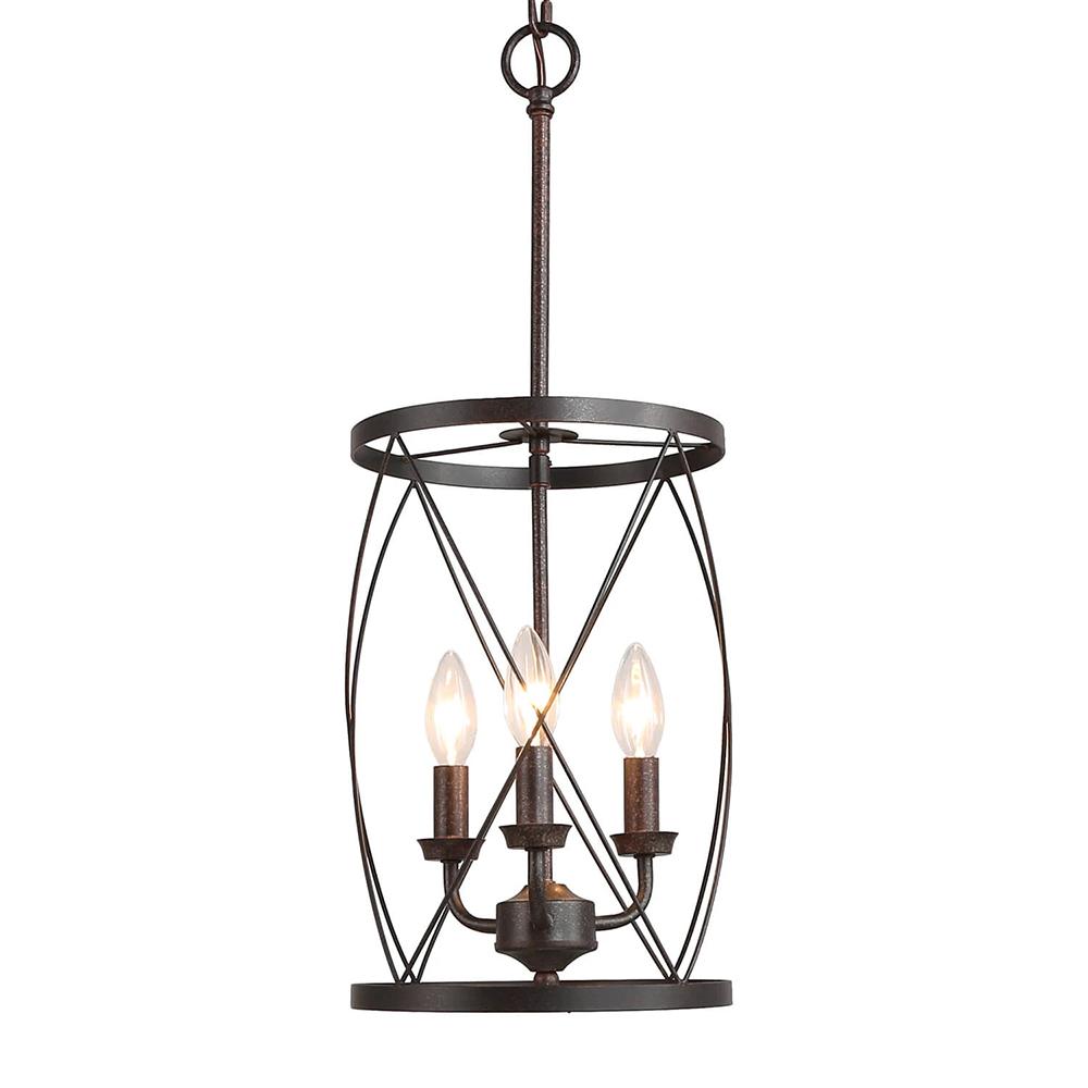 Rustic Black Drum Pendant Chandelier, 3-Light Farmhouse Industrial Ceiling Fixture