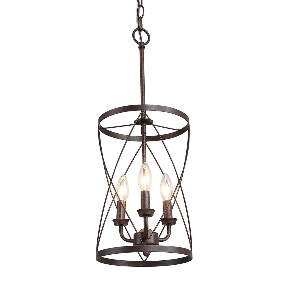 Rustic Black Drum Pendant Chandelier, 3-Light Farmhouse Industrial Ceiling Fixture