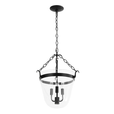 3-Light Country Clear Urn Glass Lantern Pendant, Dimmable, Height-Adjustable, Black Finish