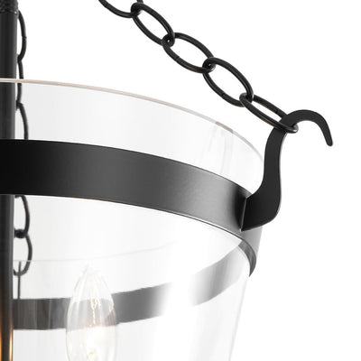 3-Light Country Clear Urn Glass Lantern Pendant, Dimmable, Height-Adjustable, Black Finish
