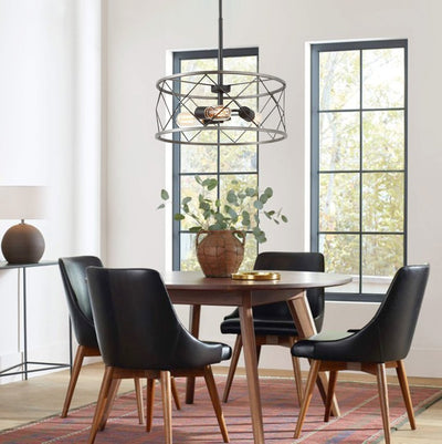 Industrial Farmhouse 3-Light Drum Cage Pendant Chandelier Adjustable Metal Ceiling Fixture
