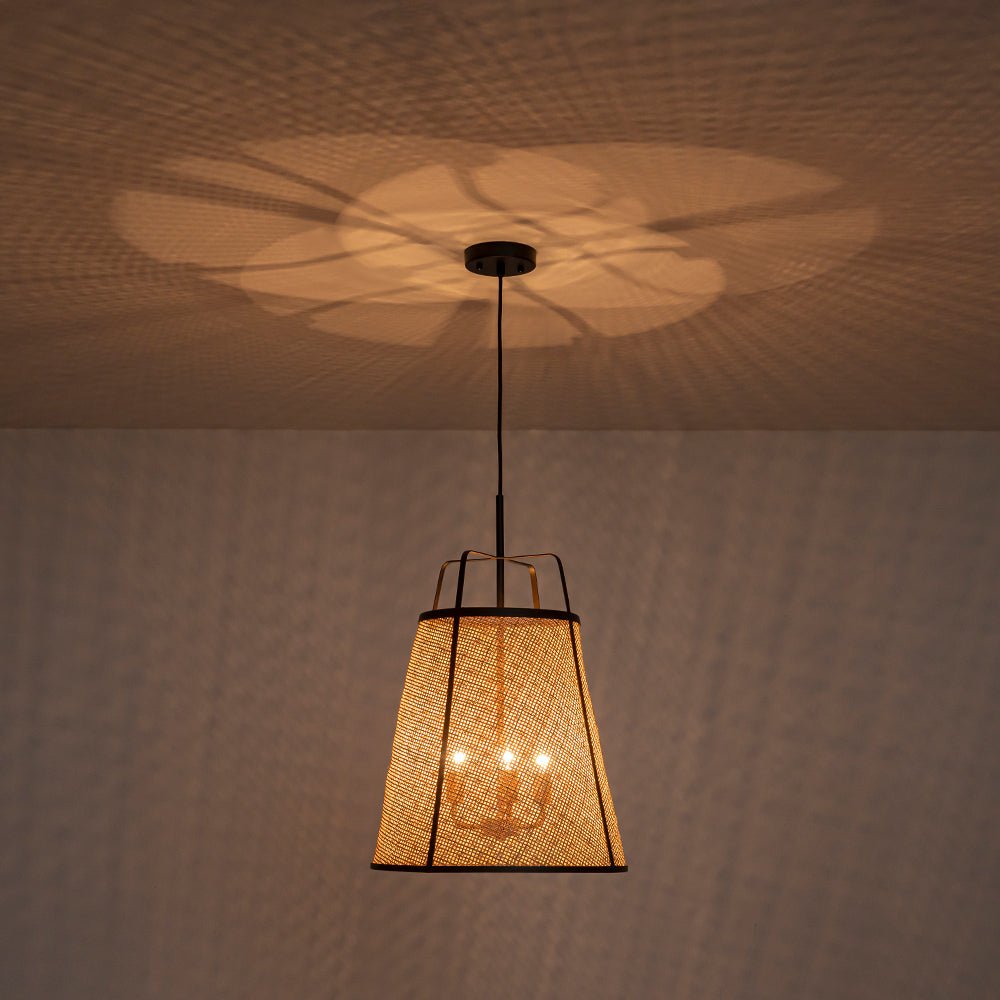 Natural Woven Bamboo 3-Light Farmhouse Conical Pendant Light Fixture, Dimmable