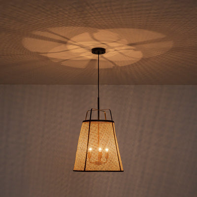 Natural Woven Bamboo 3-Light Farmhouse Conical Pendant Light Fixture, Dimmable
