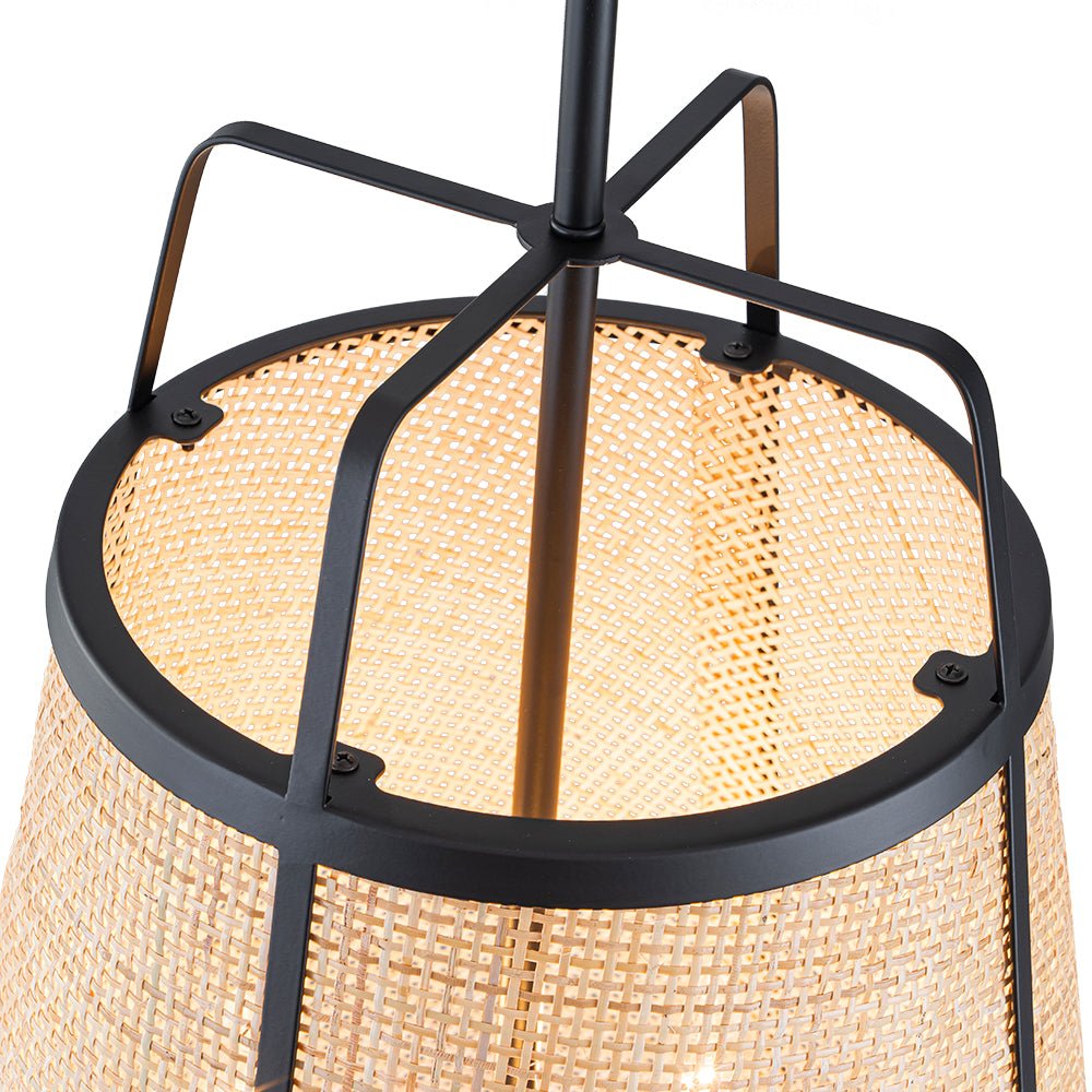 Natural Woven Bamboo 3-Light Farmhouse Conical Pendant Light Fixture, Dimmable