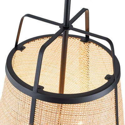 Natural Woven Bamboo 3-Light Farmhouse Conical Pendant Light Fixture, Dimmable