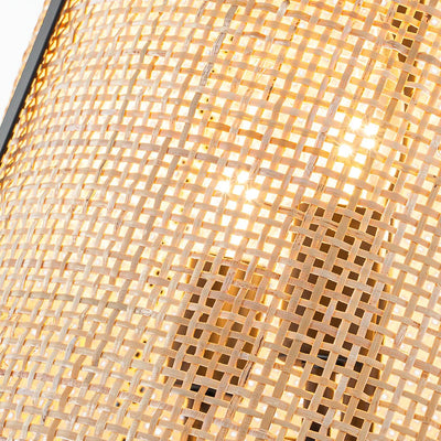 Natural Woven Bamboo 3-Light Farmhouse Conical Pendant Light Fixture, Dimmable