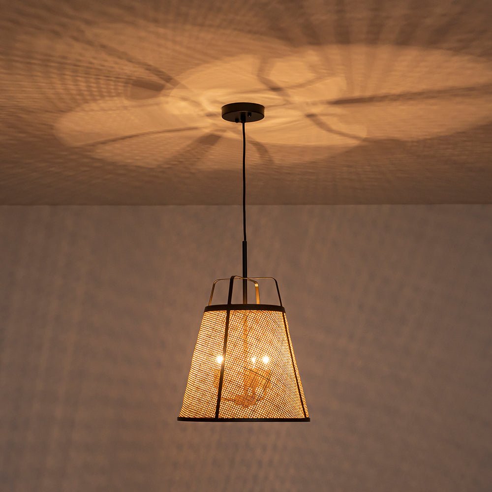 Natural Woven Bamboo 3-Light Farmhouse Conical Pendant Light Fixture, Dimmable