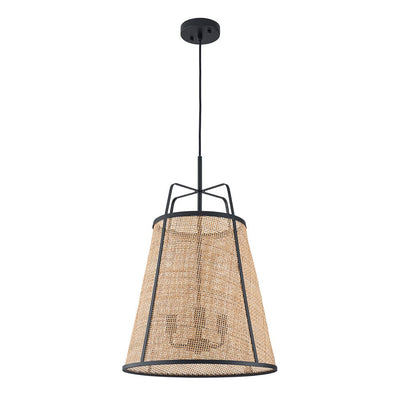 Natural Woven Bamboo 3-Light Farmhouse Conical Pendant Light Fixture, Dimmable
