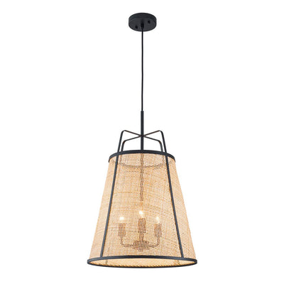 Natural Woven Bamboo 3-Light Farmhouse Conical Pendant Light Fixture, Dimmable