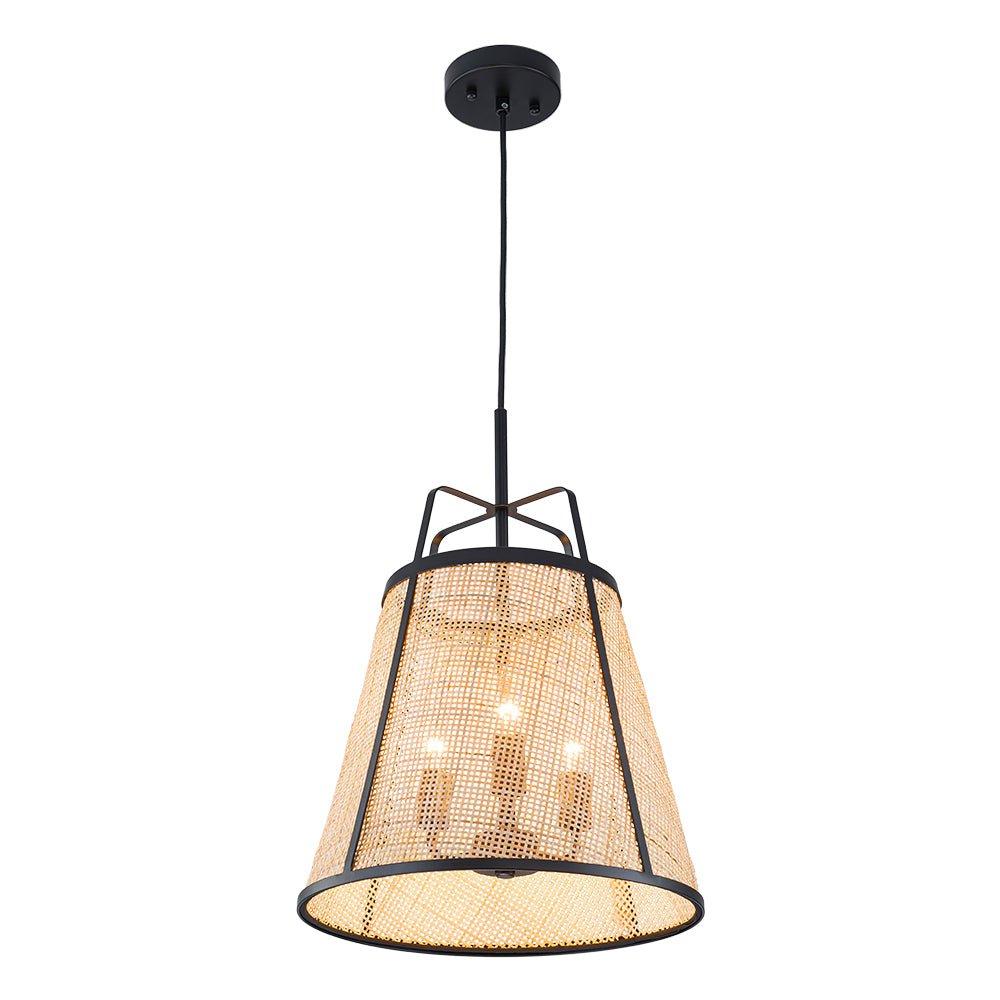Natural Woven Bamboo 3-Light Farmhouse Conical Pendant Light Fixture, Dimmable