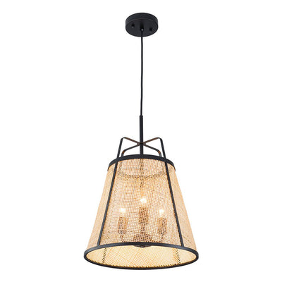 Natural Woven Bamboo 3-Light Farmhouse Conical Pendant Light Fixture, Dimmable