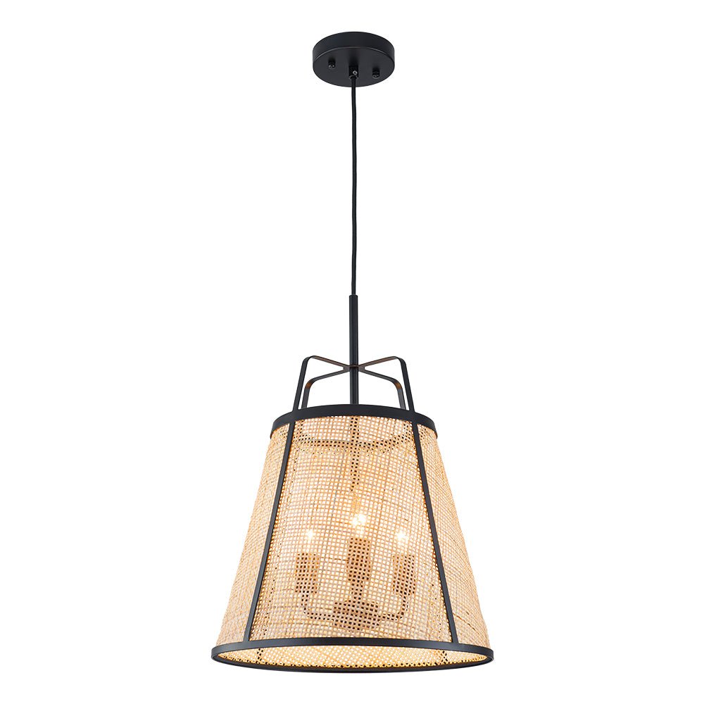 Natural Woven Bamboo 3-Light Farmhouse Conical Pendant Light Fixture, Dimmable
