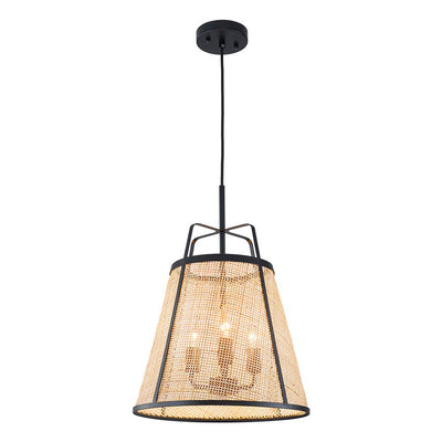 Natural Woven Bamboo 3-Light Farmhouse Conical Pendant Light Fixture, Dimmable