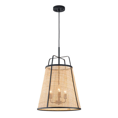 Natural Woven Bamboo 3-Light Farmhouse Conical Pendant Light Fixture, Dimmable