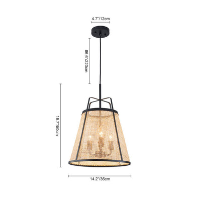 Natural Woven Bamboo 3-Light Farmhouse Conical Pendant Light Fixture, Dimmable