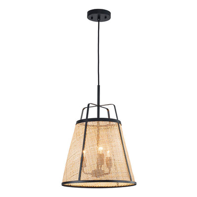 Natural Woven Bamboo 3-Light Farmhouse Conical Pendant Light Fixture, Dimmable