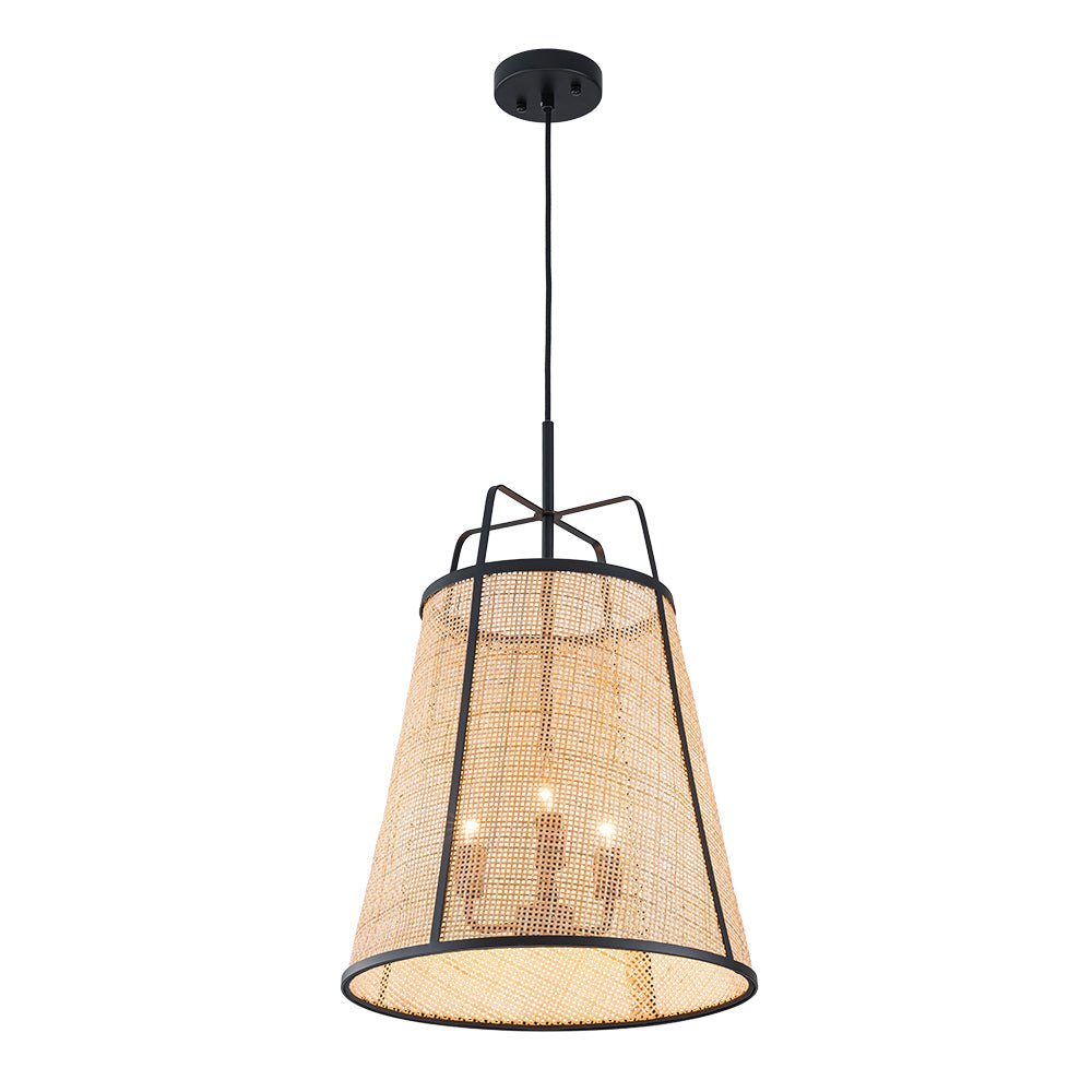 Natural Woven Bamboo 3-Light Farmhouse Conical Pendant Light Fixture, Dimmable