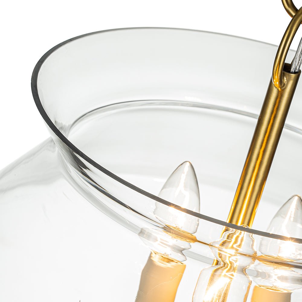 Elegant 3-Light Modern Brass Kitchen Island Pendant Dimmable Clear Glass Pot Shades