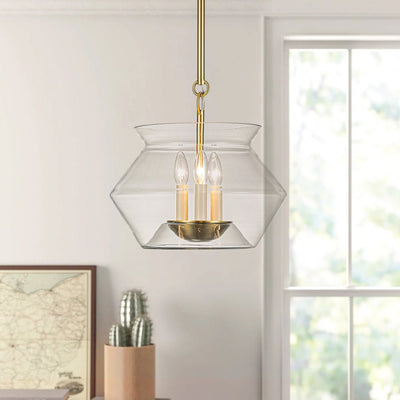 Elegant 3-Light Modern Brass Kitchen Island Pendant Dimmable Clear Glass Pot Shades