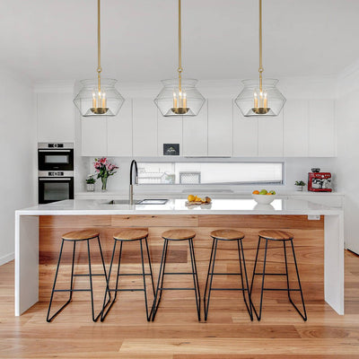Elegant 3-Light Modern Brass Kitchen Island Pendant Dimmable Clear Glass Pot Shades
