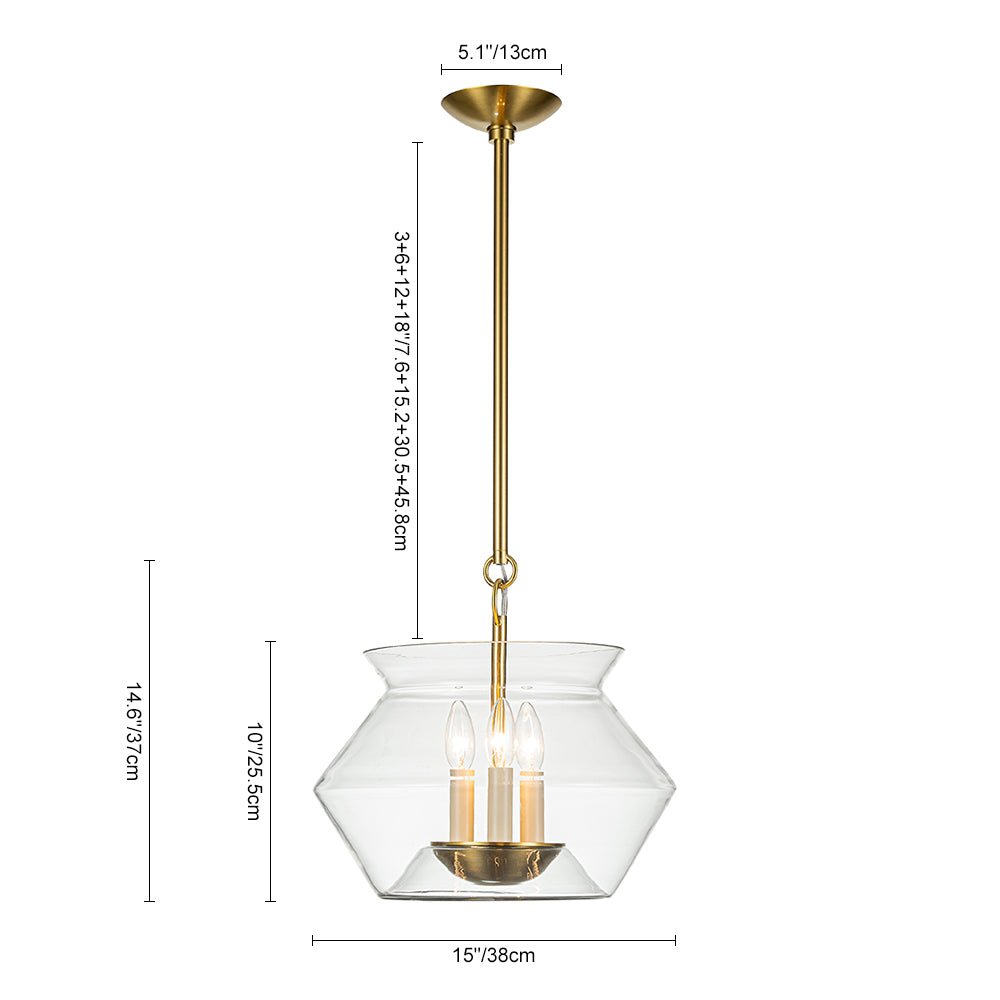 Elegant 3-Light Modern Brass Kitchen Island Pendant Dimmable Clear Glass Pot Shades