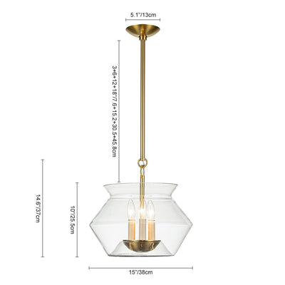 Elegant 3-Light Modern Brass Kitchen Island Pendant Dimmable Clear Glass Pot Shades