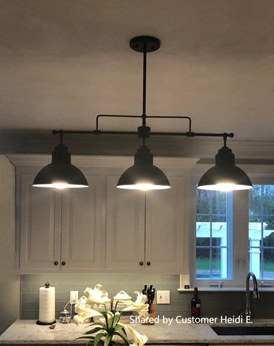 Modern Linear 3-Light Pendant Kitchen Island Lighting Fixture Black Metal Frame