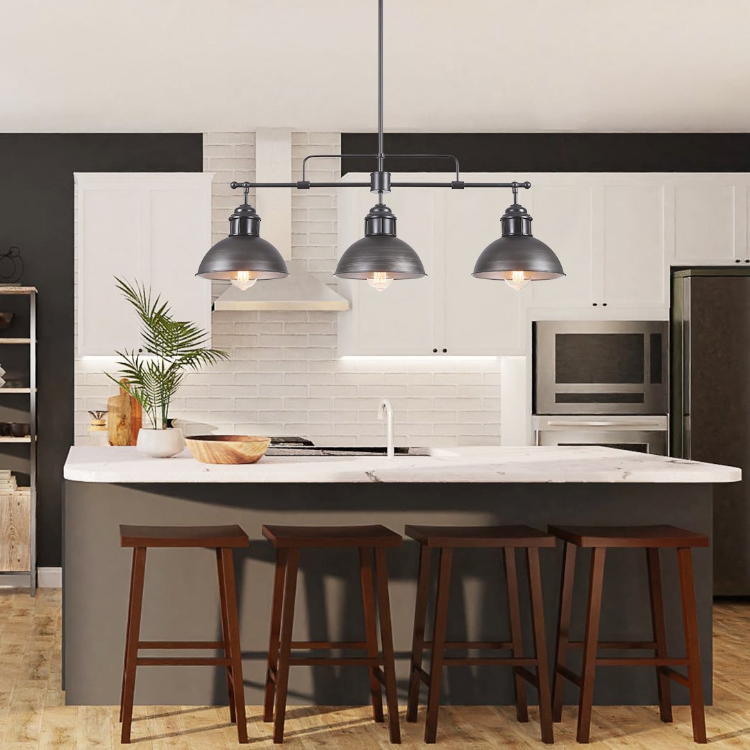 Modern Linear 3-Light Pendant Kitchen Island Lighting Fixture Black Metal Frame