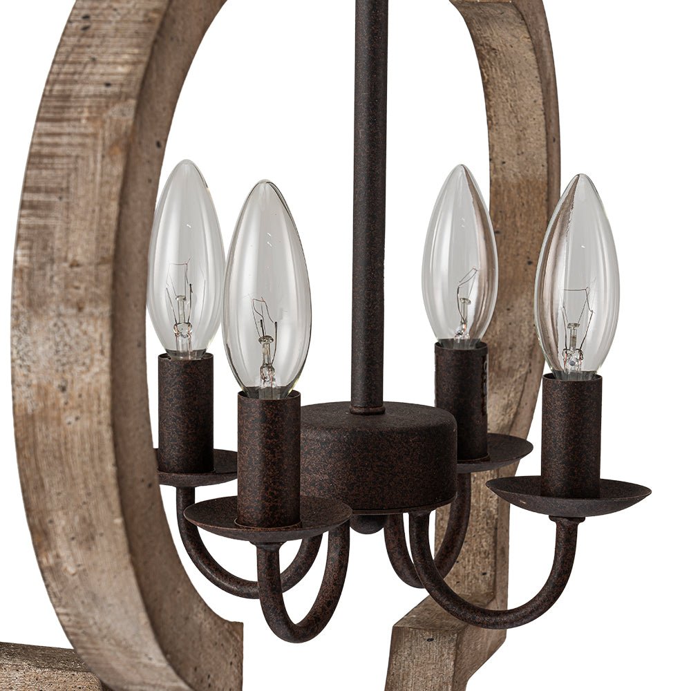Farmhouse 4-Light Distressed Wood Lantern Pendant Chandelier for Dining Room