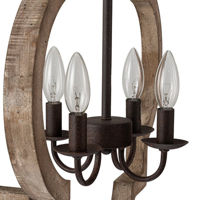 Farmhouse 4-Light Distressed Wood Lantern Pendant Chandelier for Dining Room