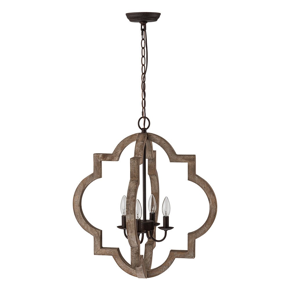 Farmhouse 4-Light Distressed Wood Lantern Pendant Chandelier for Dining Room