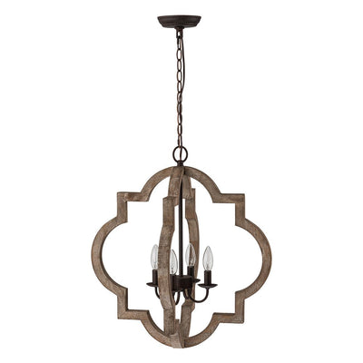 Farmhouse 4-Light Distressed Wood Lantern Pendant Chandelier for Dining Room