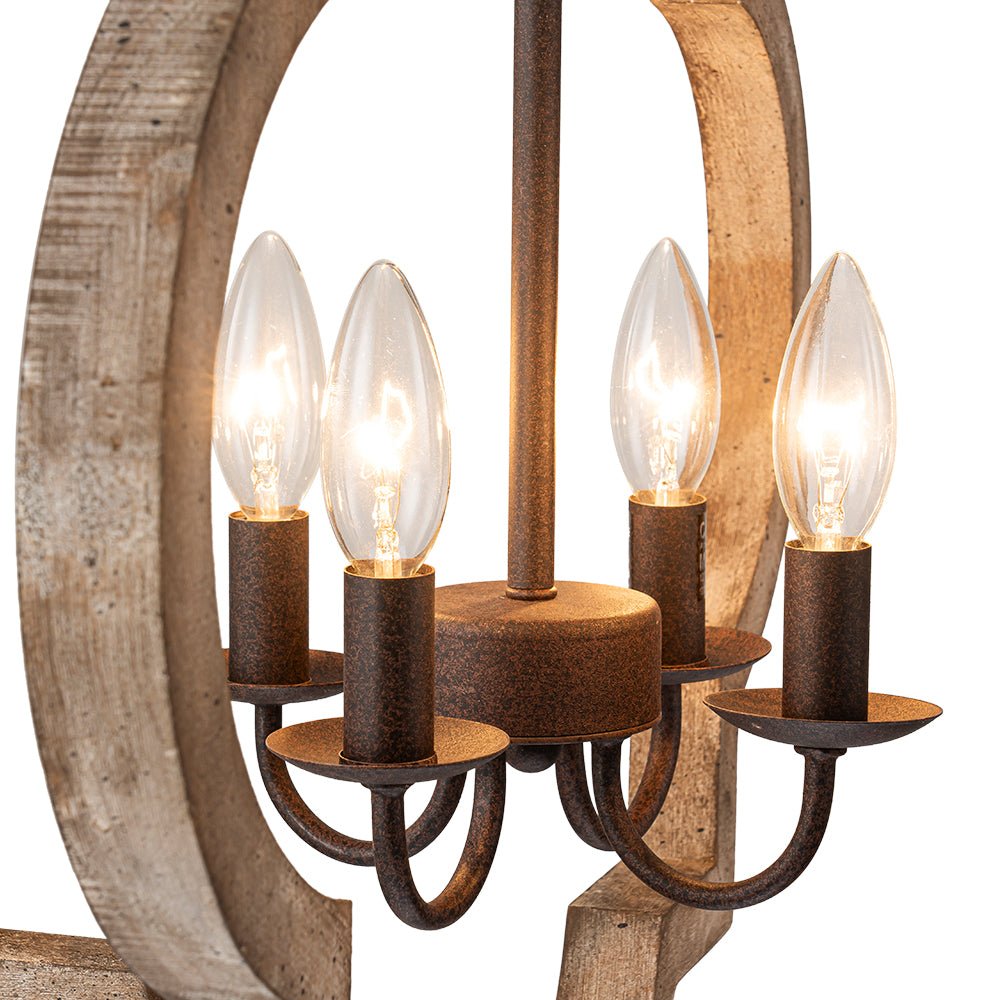 Farmhouse 4-Light Distressed Wood Lantern Pendant Chandelier for Dining Room