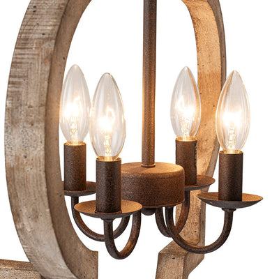 Farmhouse 4-Light Distressed Wood Lantern Pendant Chandelier for Dining Room