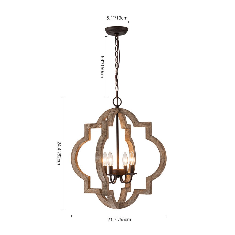 Farmhouse 4-Light Distressed Wood Lantern Pendant Chandelier for Dining Room