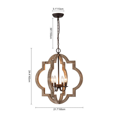 Farmhouse 4-Light Distressed Wood Lantern Pendant Chandelier for Dining Room