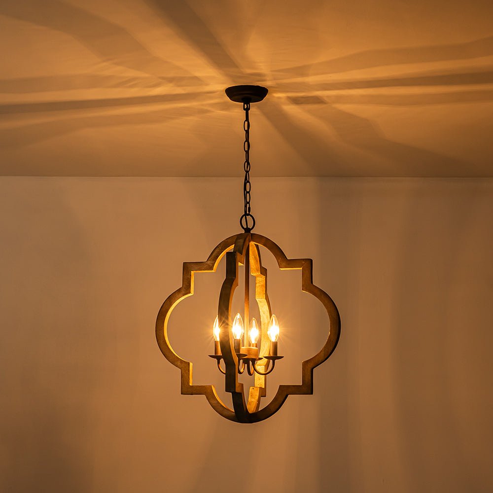 Farmhouse 4-Light Distressed Wood Lantern Pendant Chandelier for Dining Room