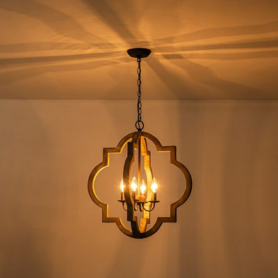 Farmhouse 4-Light Distressed Wood Lantern Pendant Chandelier for Dining Room