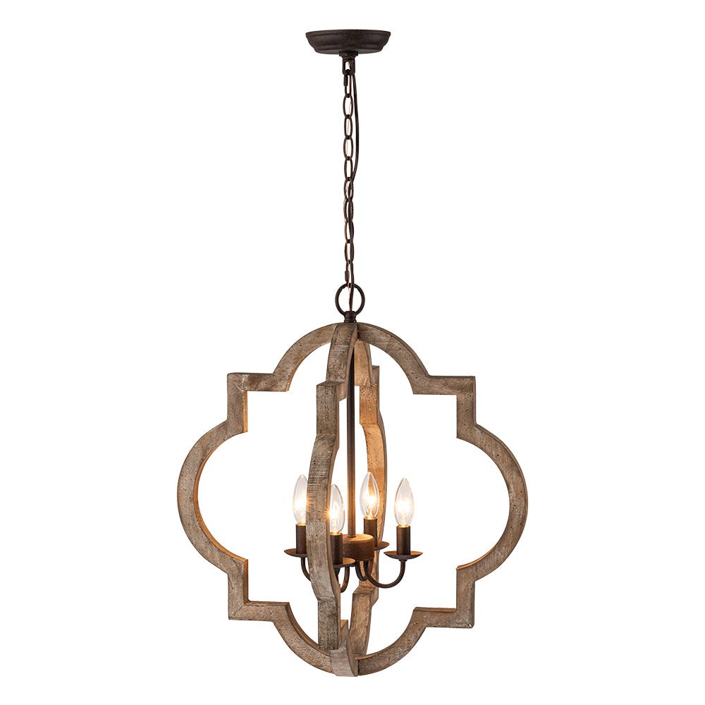 Farmhouse 4-Light Distressed Wood Lantern Pendant Chandelier for Dining Room