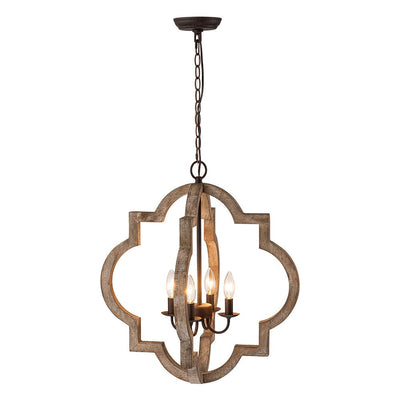 Farmhouse 4-Light Distressed Wood Lantern Pendant Chandelier for Dining Room