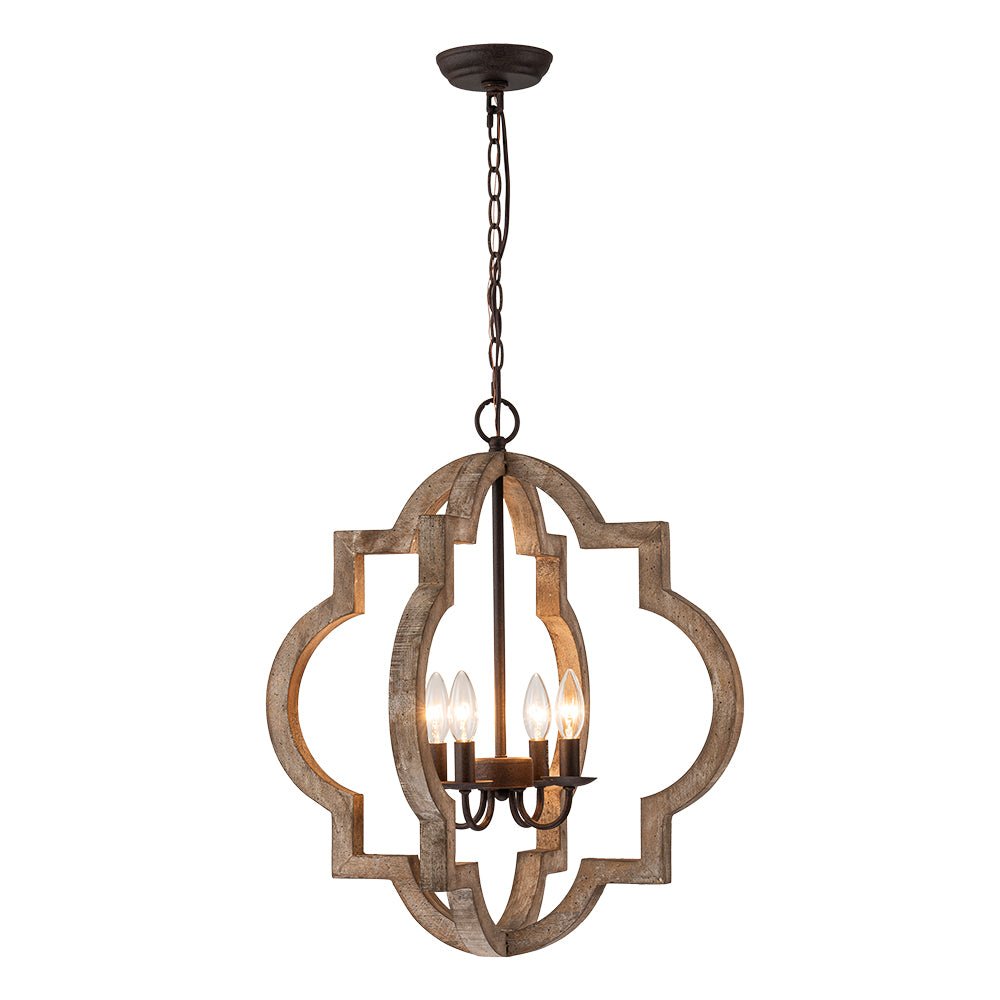 Farmhouse 4-Light Distressed Wood Lantern Pendant Chandelier for Dining Room