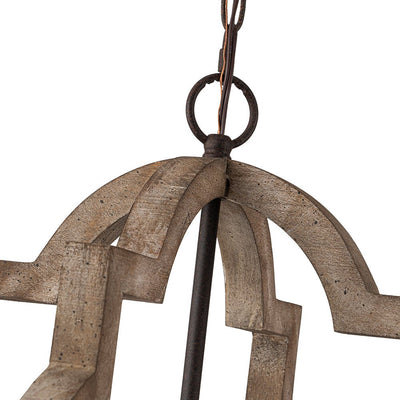 Farmhouse 4-Light Distressed Wood Lantern Pendant Chandelier for Dining Room