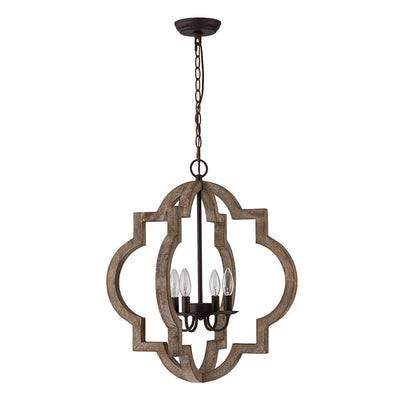 Farmhouse 4-Light Distressed Wood Lantern Pendant Chandelier for Dining Room