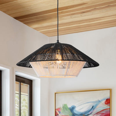Bohemian Woven Hat Pendant Light with Hemp Rope Accents - 1-Light Fixture