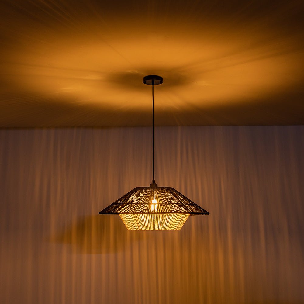 Bohemian Woven Hat Pendant Light with Hemp Rope Accents - 1-Light Fixture