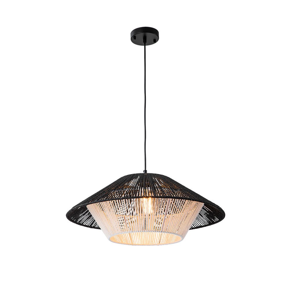 Bohemian Woven Hat Pendant Light with Hemp Rope Accents - 1-Light Fixture